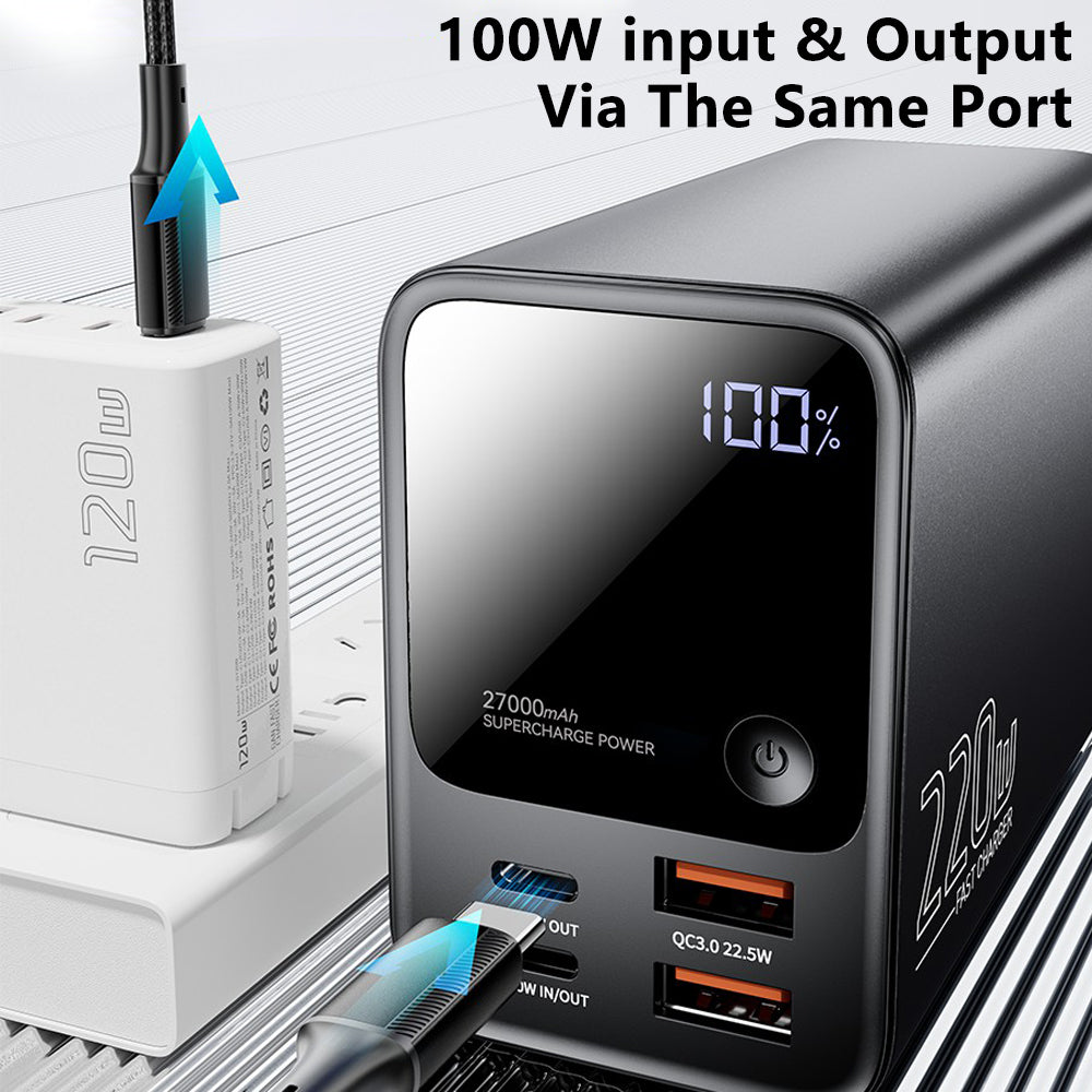 ESSAGER 27000mAh 220W Digital Display Power Bank Portable Phone Charger External Battery Pack