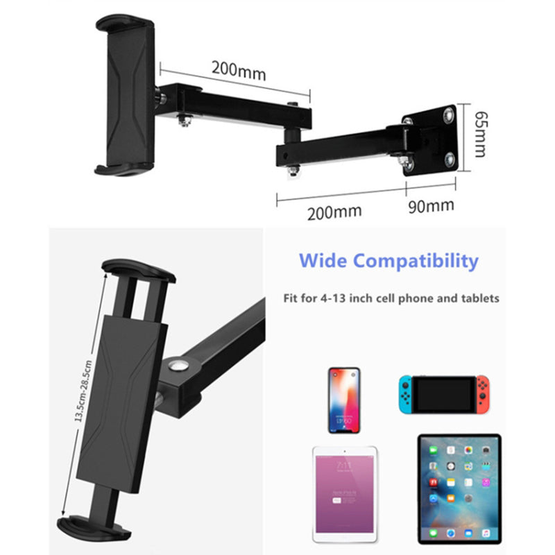 Wall-Mounted Extendable Tablet Smartphone Holder with Long Arm for iPhone 16 / 16 Ultra / 16 Pro / 16 Pro Max 4-13 Inch Devices