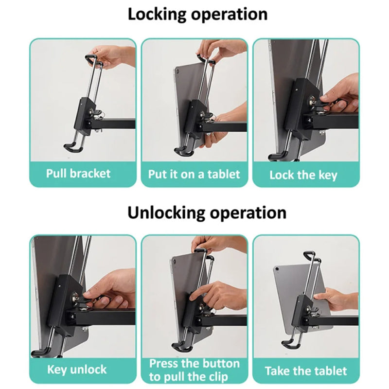 Folding Metal Wall Mount Tablet Holder with Anti-Theft Safety Lock for iPhone 16 / 16 Ultra / 16 Pro / 16 Pro Max