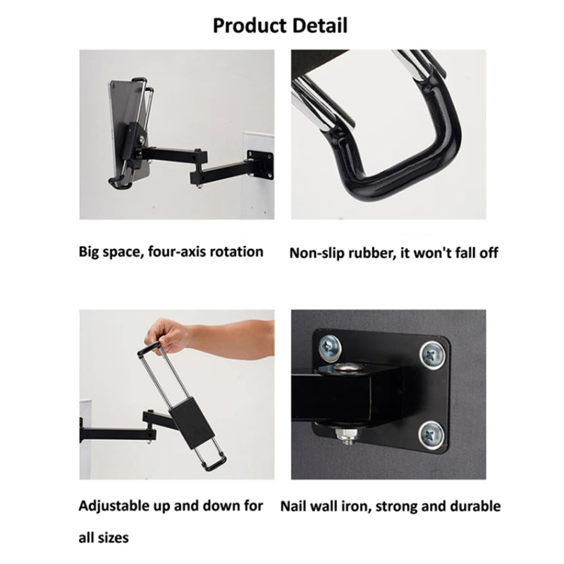 Folding Metal Wall Mount Tablet Holder with Anti-Theft Safety Lock for iPhone 16 / 16 Ultra / 16 Pro / 16 Pro Max