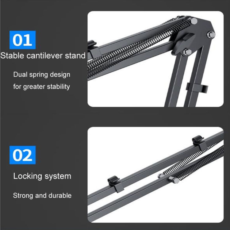 T31 Hidden Lazy Phone Tablet Universal Stand with N2L Extended Arm + 4 Cable Clips for iPhone 16 / 16 Ultra / 16 Pro / 16 Pro Max