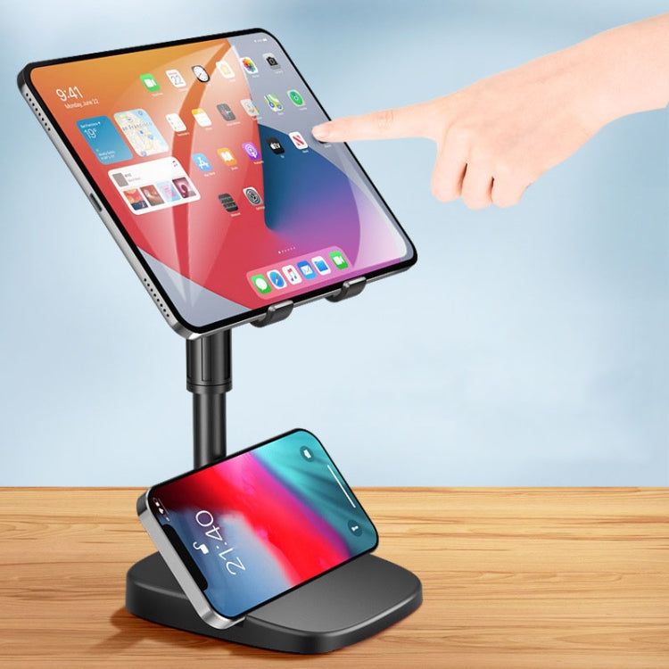 Y15 Universal Lazy Phone Stand with Dual Slots, Height Adjustable Tablet Holder for iPhone 16 / 16 Ultra / 16 Pro / 16 Pro Max