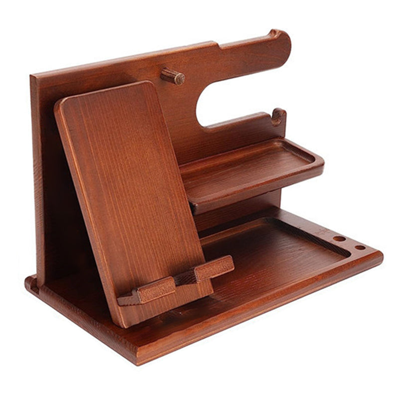 00659 Solid Wooden Phone Stand Multi-Functional Bedside Organizer for iPhone 16 / 16 Ultra / 16 Pro / 16 Pro Max