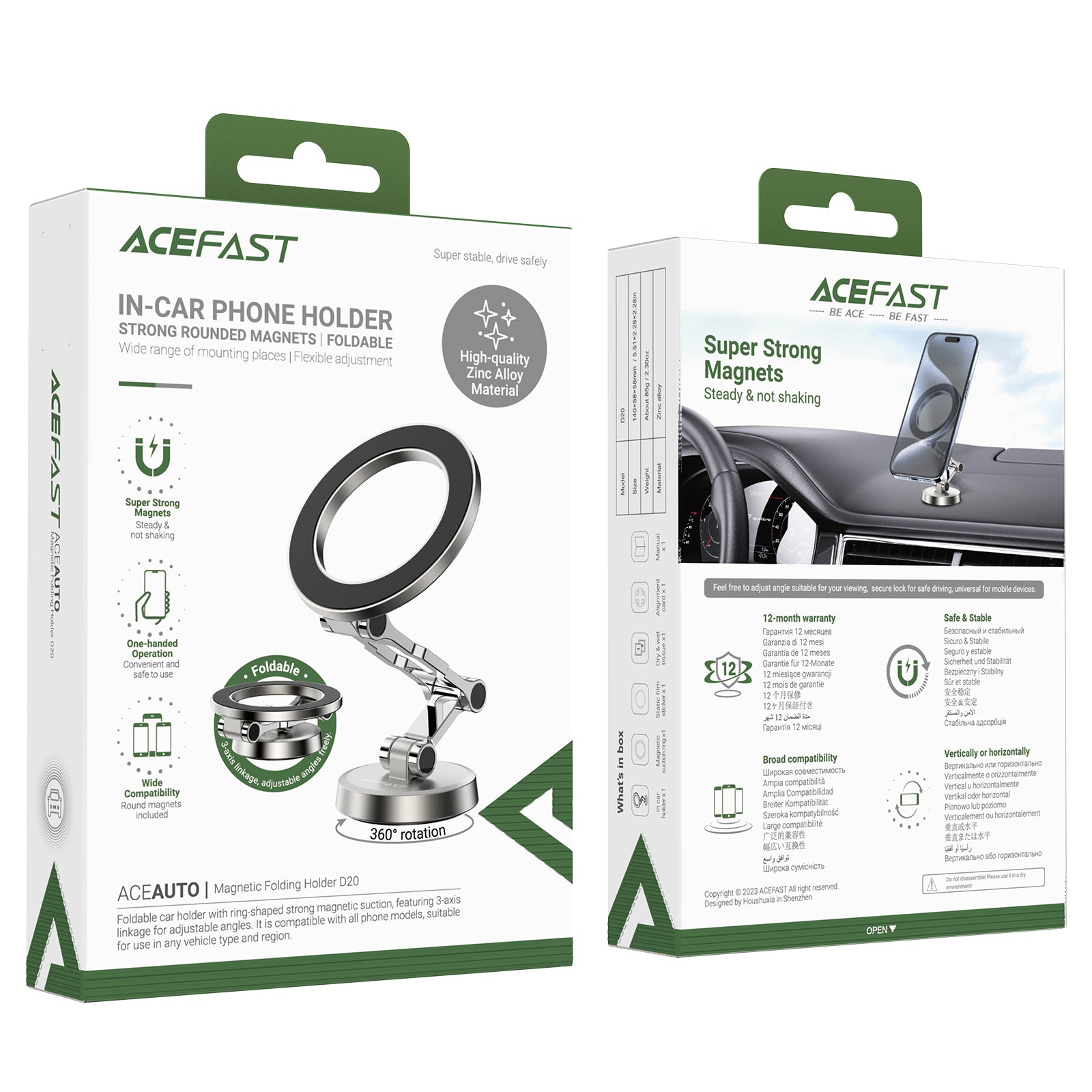 ACEFAST D20 Magnetic Car Dashboard Mount Phone Holder for iPhone 16 / 16 Ultra / 16 Pro / 16 Pro Max Zinc Alloy Phone Stand Bracket