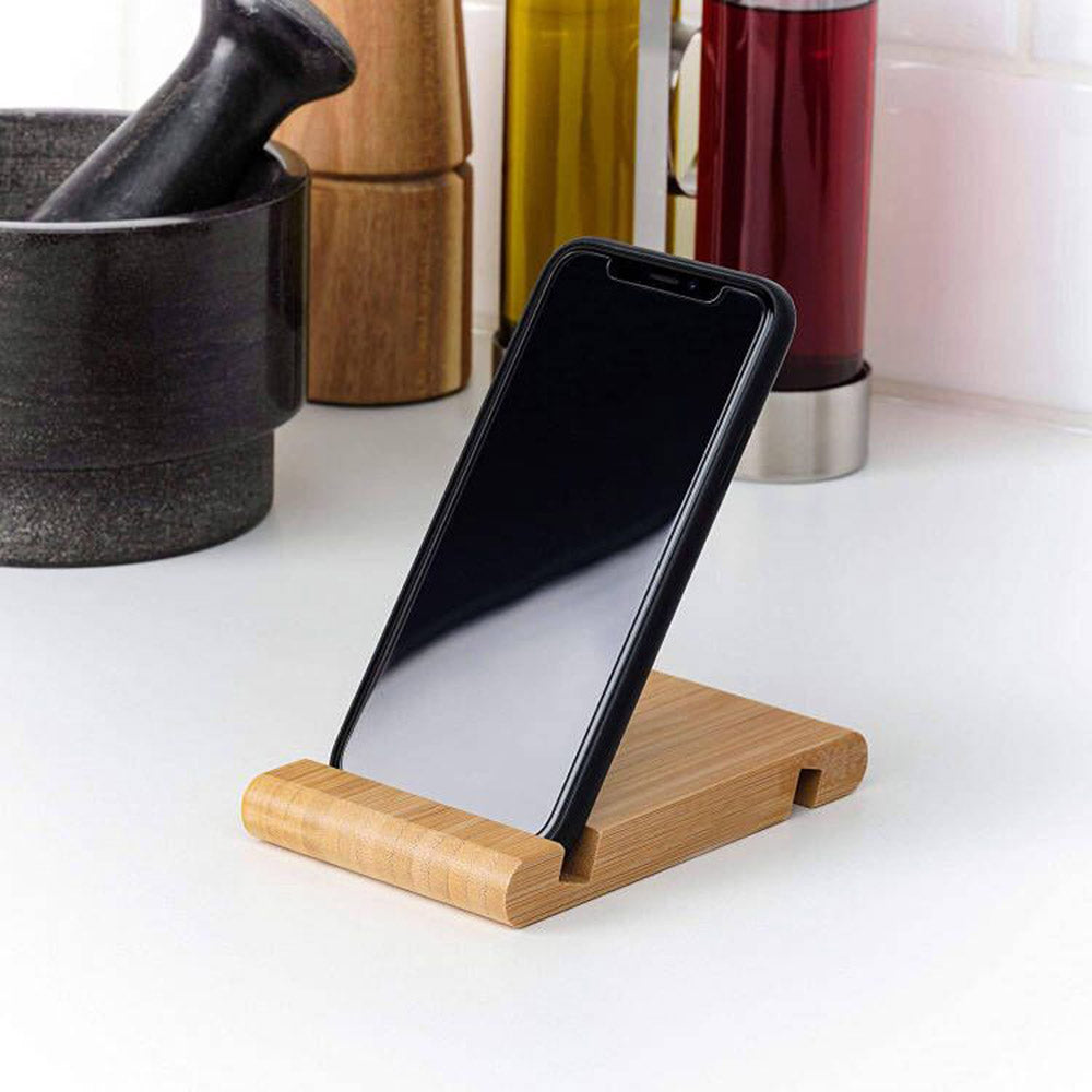 Bamboo Phone Stand Dual Slot Desktop Phone Holder Double Groove Design Mobile Stand for iPhone 16 / 16 Ultra / 16 Pro / 16 Pro Max