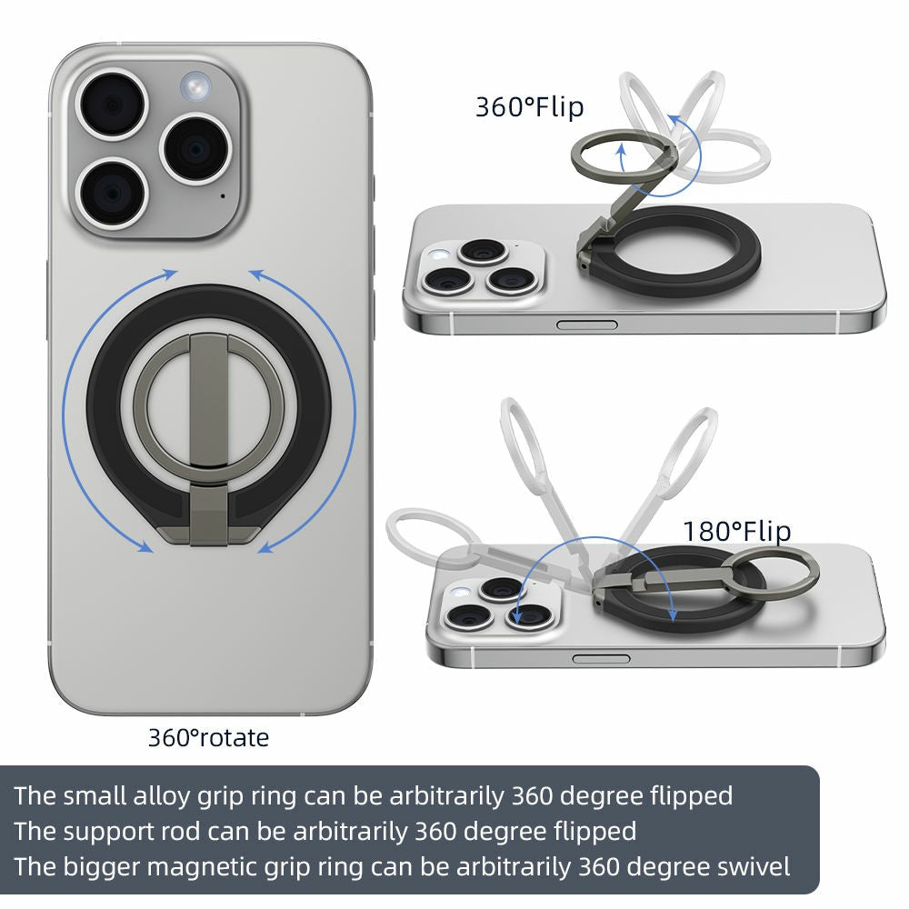 T6 Zinc Alloy Double-sided Magnetic Desktop Phone Holder Free Rotation Foldable Stand for iPhone 16 / 16 Ultra / 16 Pro / 16 Pro Max