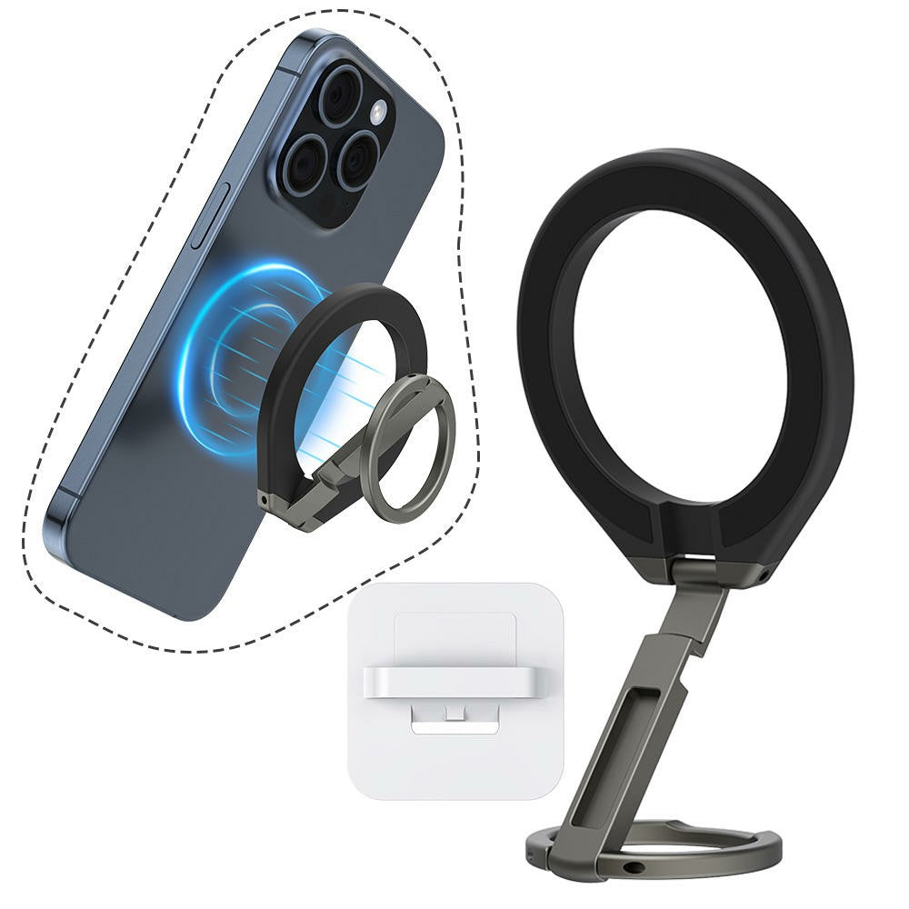 T6 Zinc Alloy Double-sided Magnetic Desktop Phone Holder Free Rotation Foldable Stand for iPhone 16 / 16 Ultra / 16 Pro / 16 Pro Max