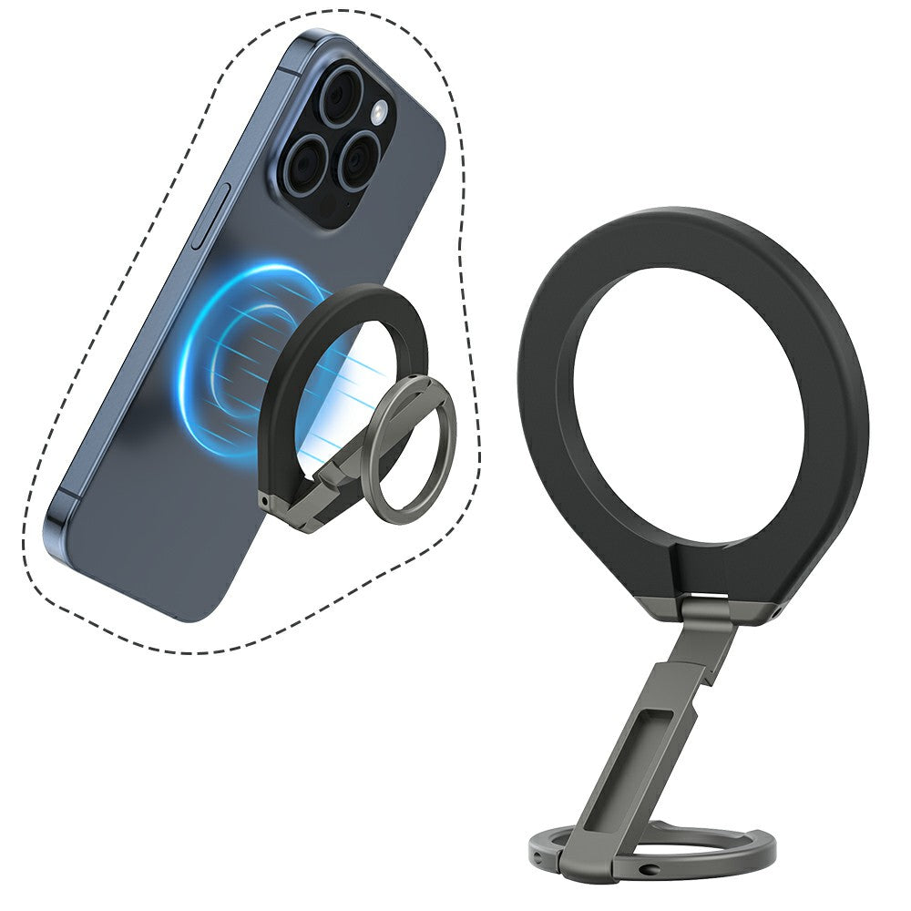 T5 Single-sided Magnetic Desktop Phone Holder Metal Free Rotation Foldable Cellphone Stand for iPhone 16 / 16 Ultra / 16 Pro / 16 Pro Max