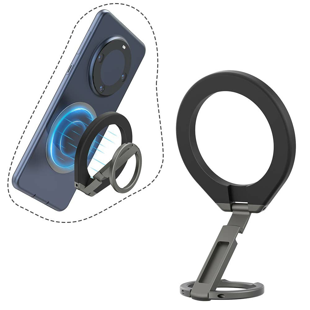 T5 Single-sided Magnetic Desktop Phone Holder Metal Free Rotation Foldable Cellphone Stand for iPhone 16 / 16 Ultra / 16 Pro / 16 Pro Max