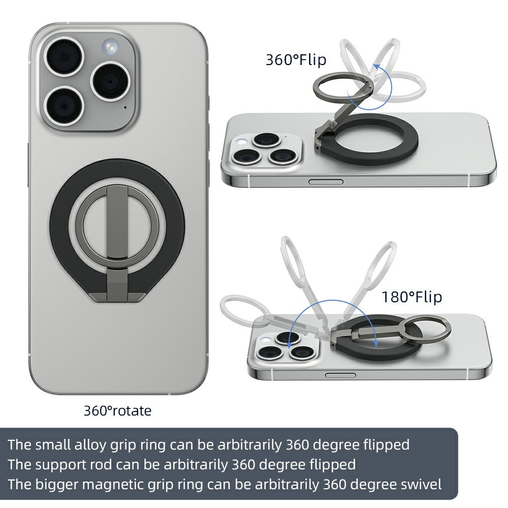 T5 Single-sided Magnetic Desktop Phone Holder Metal Free Rotation Foldable Cellphone Stand for iPhone 16 / 16 Ultra / 16 Pro / 16 Pro Max