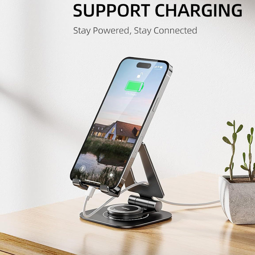 AS007-XS Cell Phone Stand Aluminum Alloy+Silicone Adjustable Angle Height Desk Dock Holder for 4.7-7 inch Devices