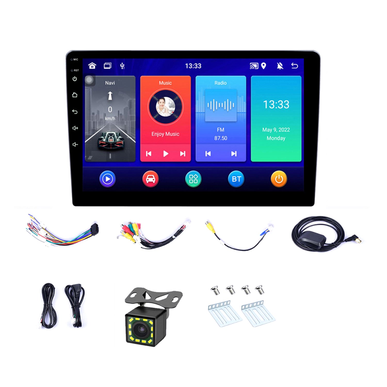 R-910B 1+16GB 10-inch Android 12 GPS Navigation Car Multimedia Player + 12-LED Rearview Camera