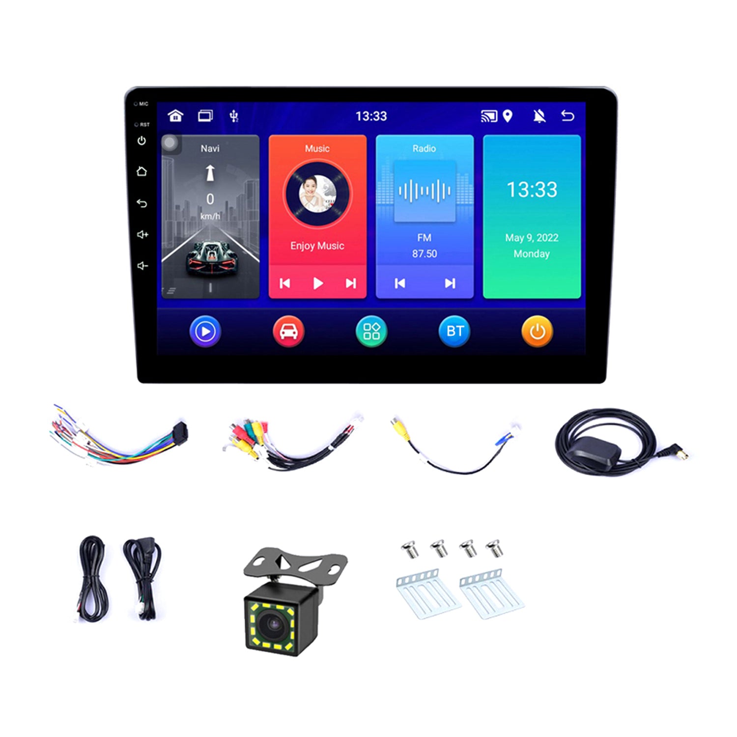 R-910D 1+32GB 10-inch Android 12 GPS Navigation Built-in WiFi Car Multimedia Player + 12-LED Rearview Camera