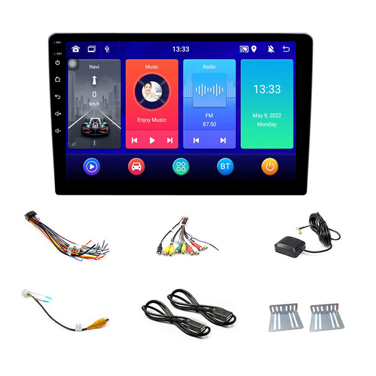 R-910E 10-inch Mirror Link GPS Navigation Android 12 Car Multimedia Player, 2GB+32GB