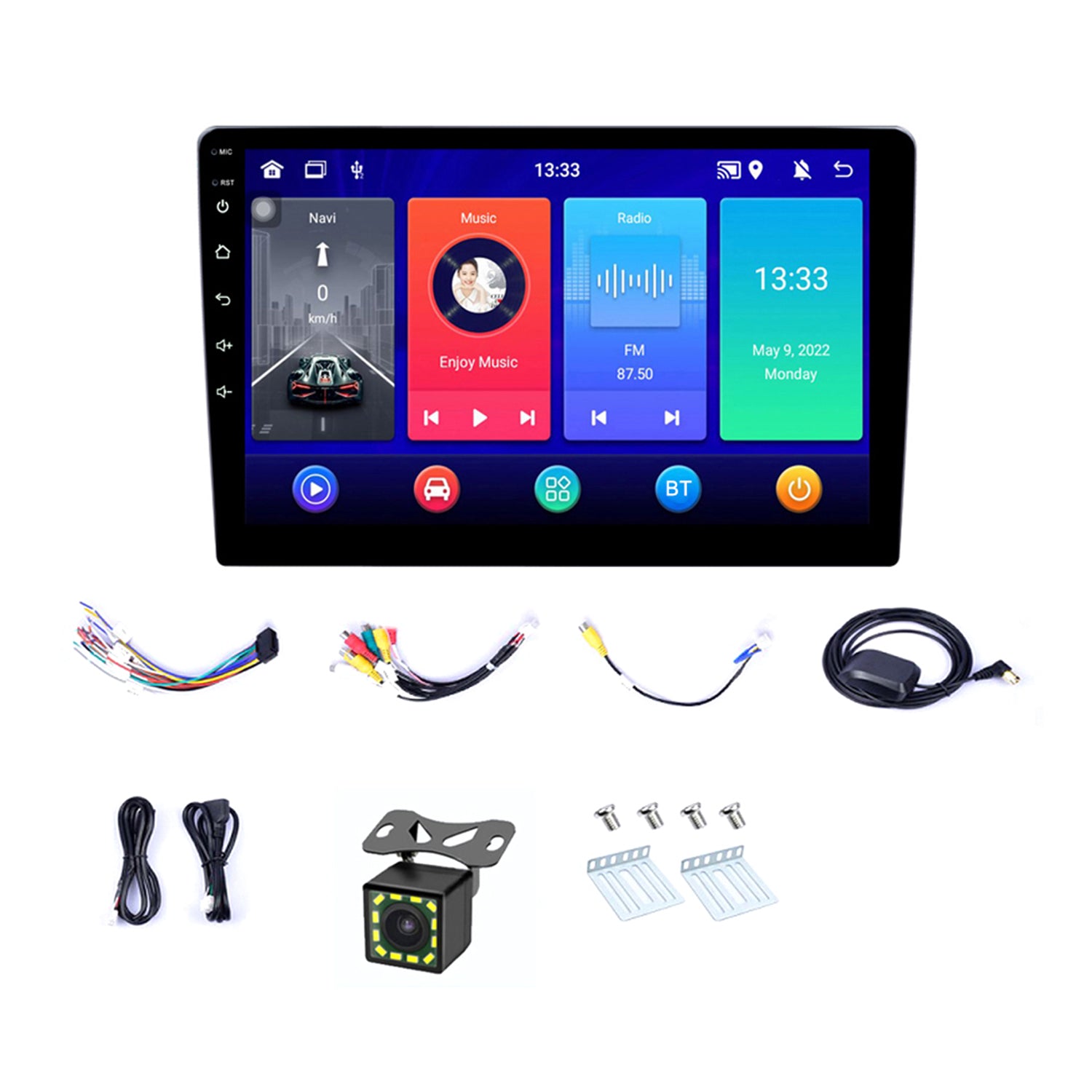 R-910D 2+32GB 10-inch GPS Navigation Bluetooth Call Android 12 Car Multimedia Player + 12-LED Rearview Camera