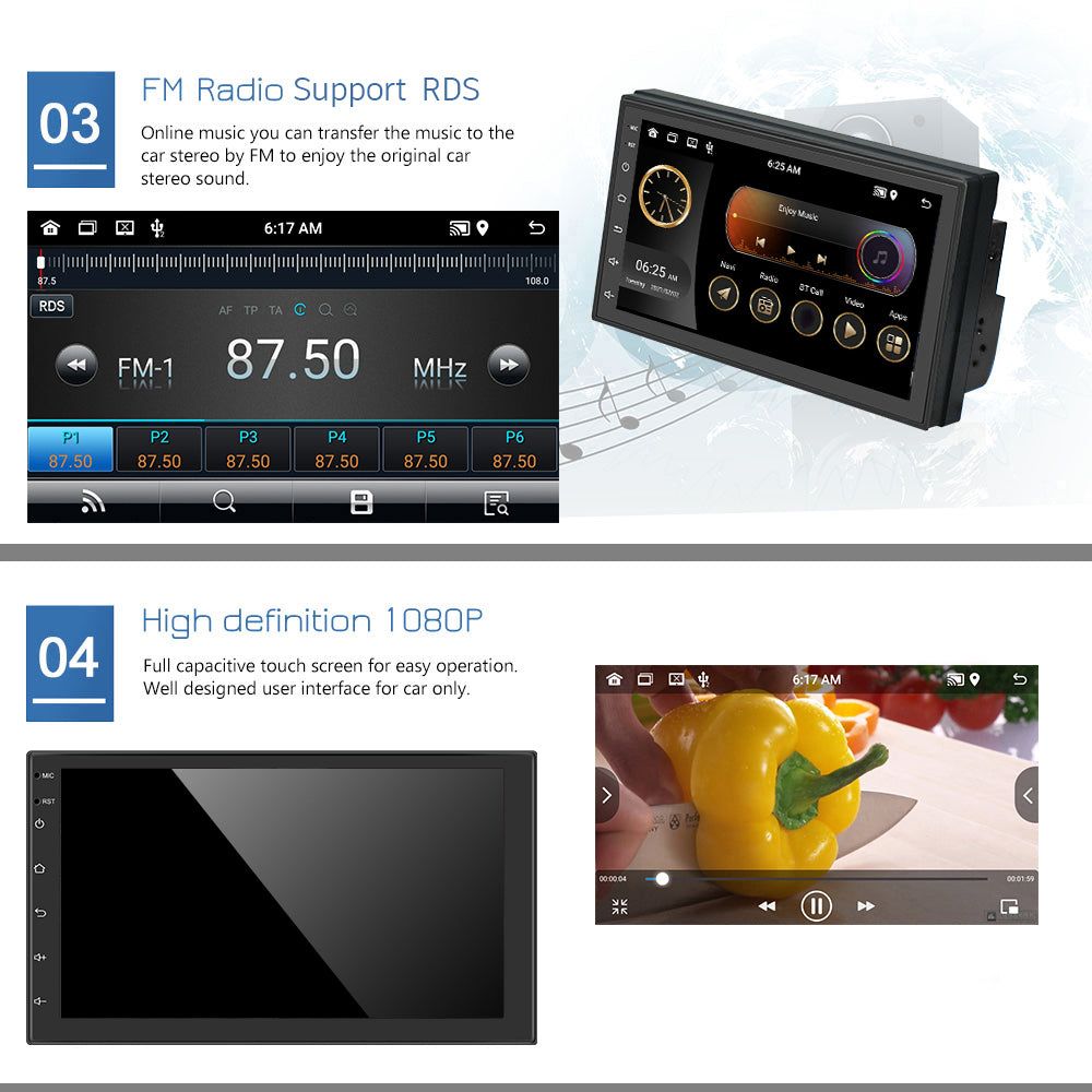 R-730E Android 12 Car GPS Wireless CarPlay 2G+32GB 7 inch IPS 1080P Touch Screen Car Stereo