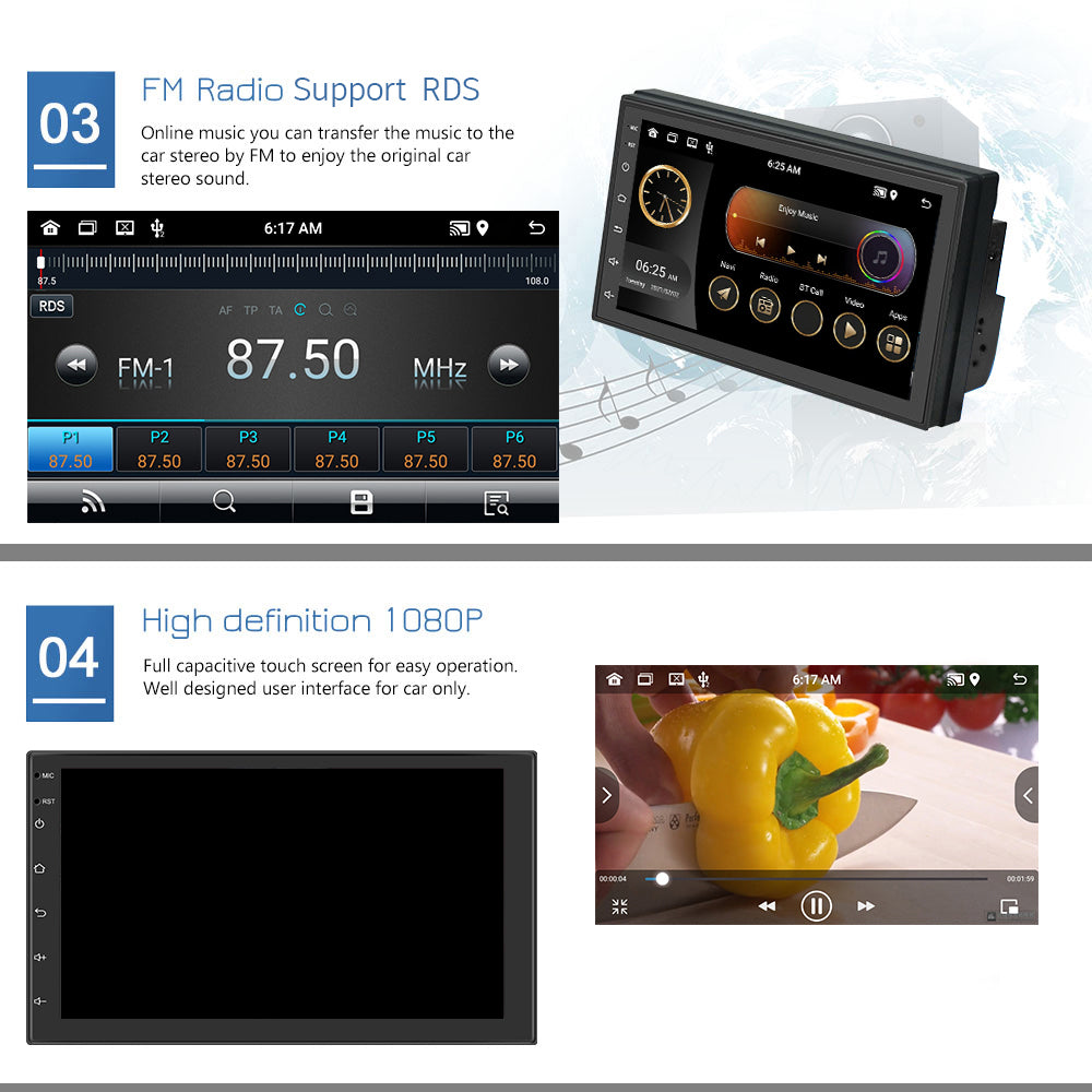 R-730F 7 inch Android 12 Car GPS Navigation 2G+16GB Carplay WIFI Car Stereo with 12LED Backup Camera