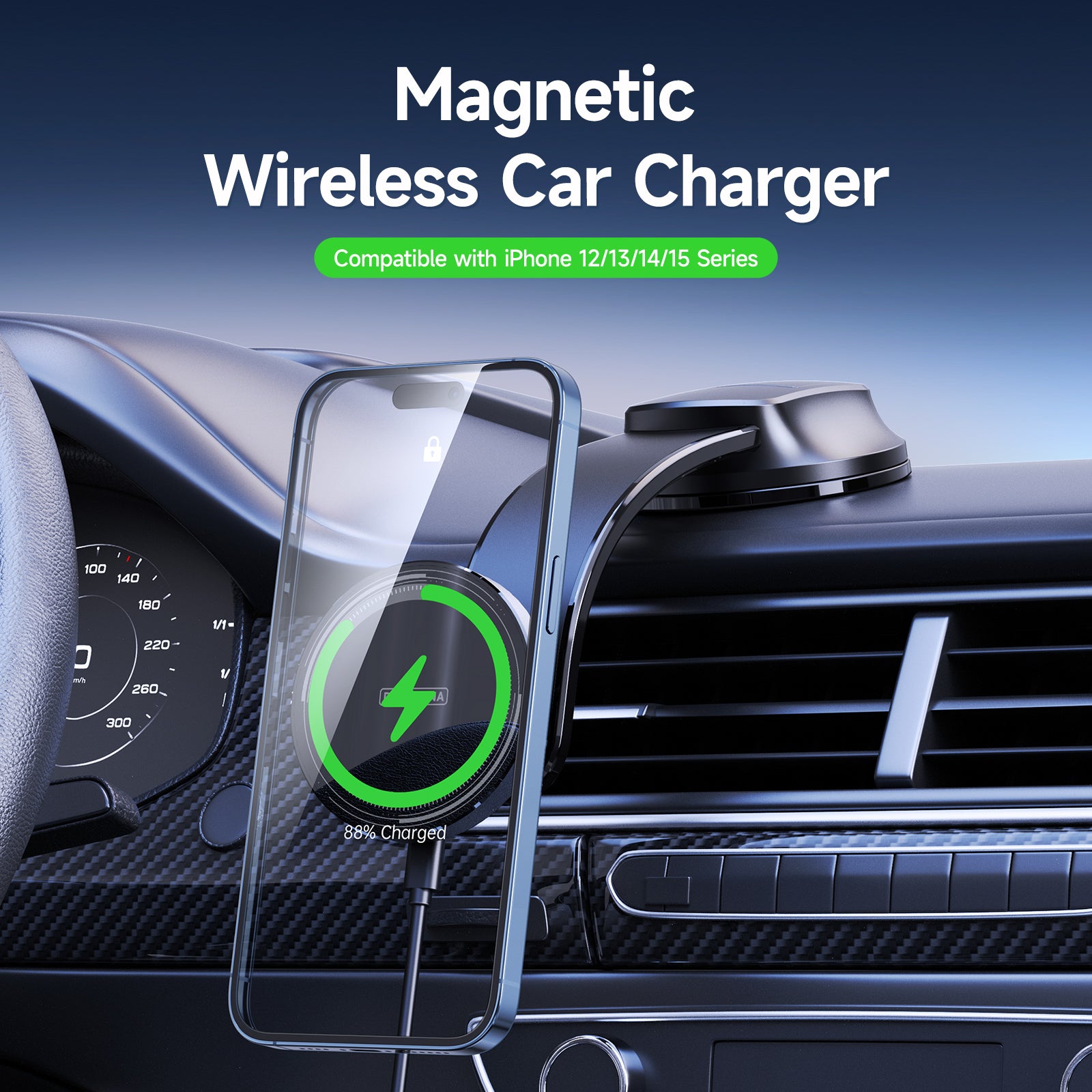 DUZZONA V3 Magnetic Wireless Car Charger Suction Cup Mount Phone Holder