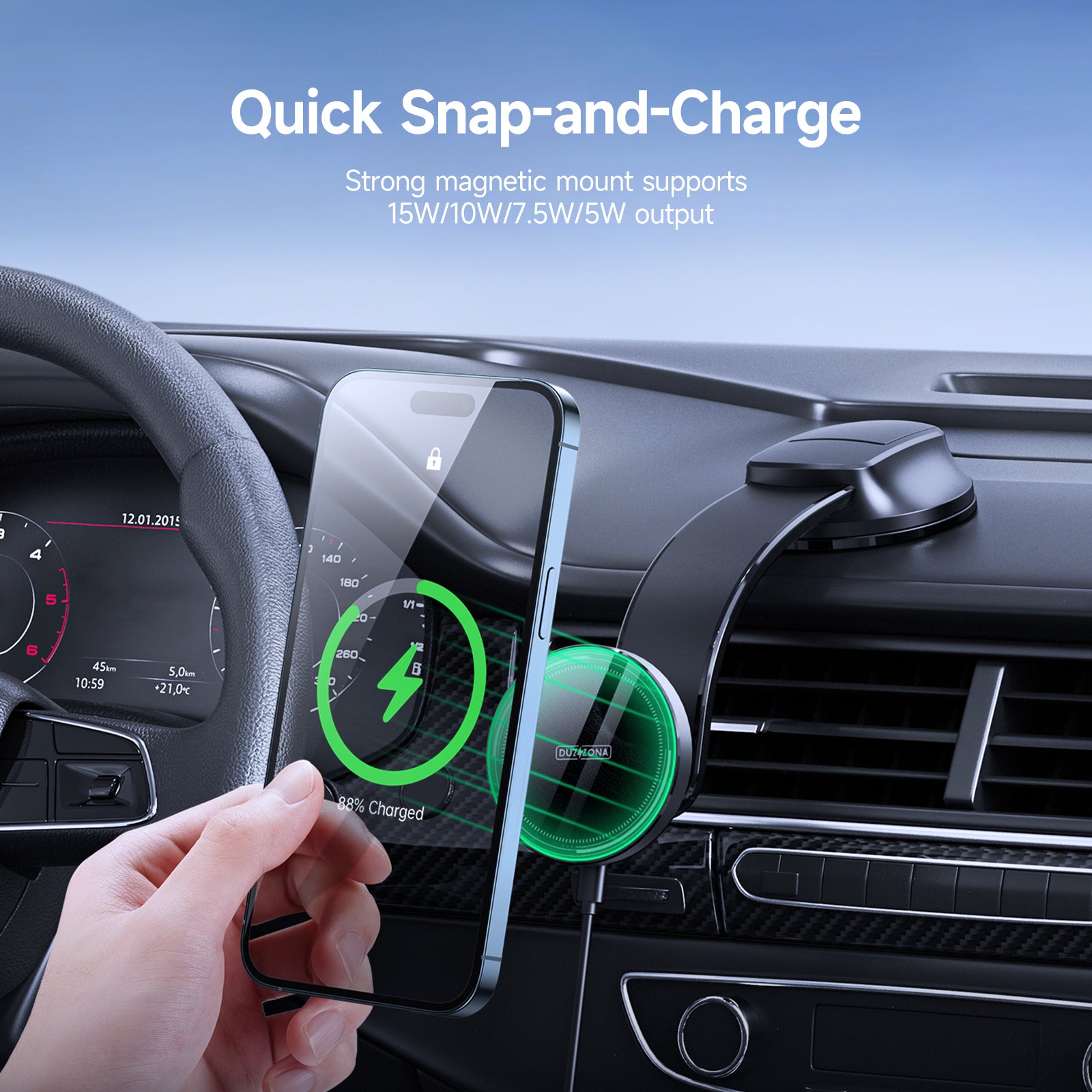 DUZZONA V3 Magnetic Wireless Car Charger Suction Cup Mount Phone Holder