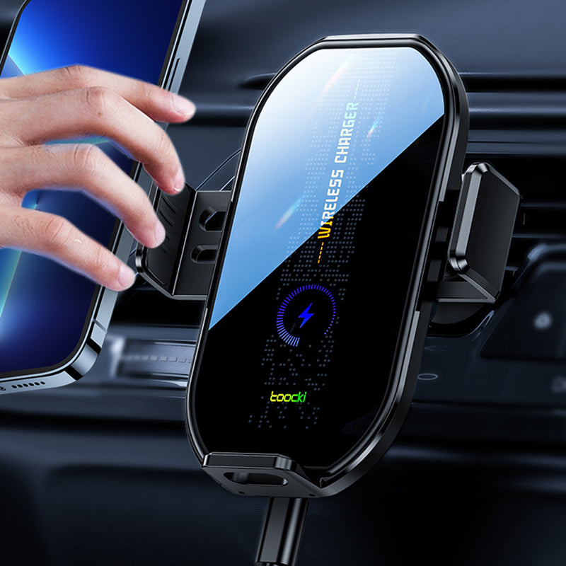 TOOCKI A7 Wireless Car Charger 15W Fast Charging Auto-Clamping Air Vent Cell Phone Holder
