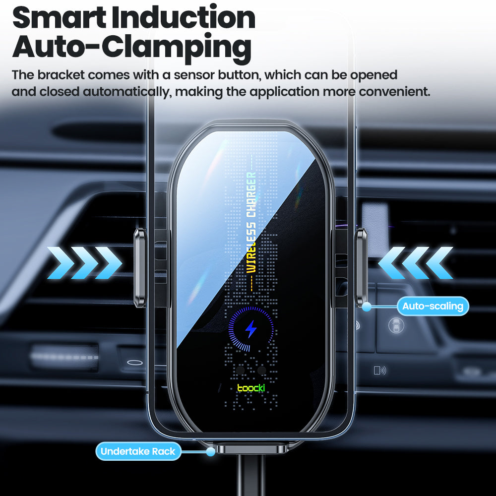 TOOCKI A7 Wireless Car Charger 15W Fast Charging Auto-Clamping Air Vent Cell Phone Holder