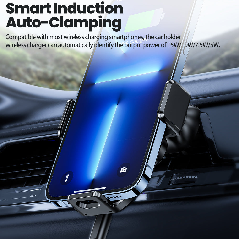 TOOCKI A7 Wireless Car Charger 15W Fast Charging Auto-Clamping Air Vent Cell Phone Holder