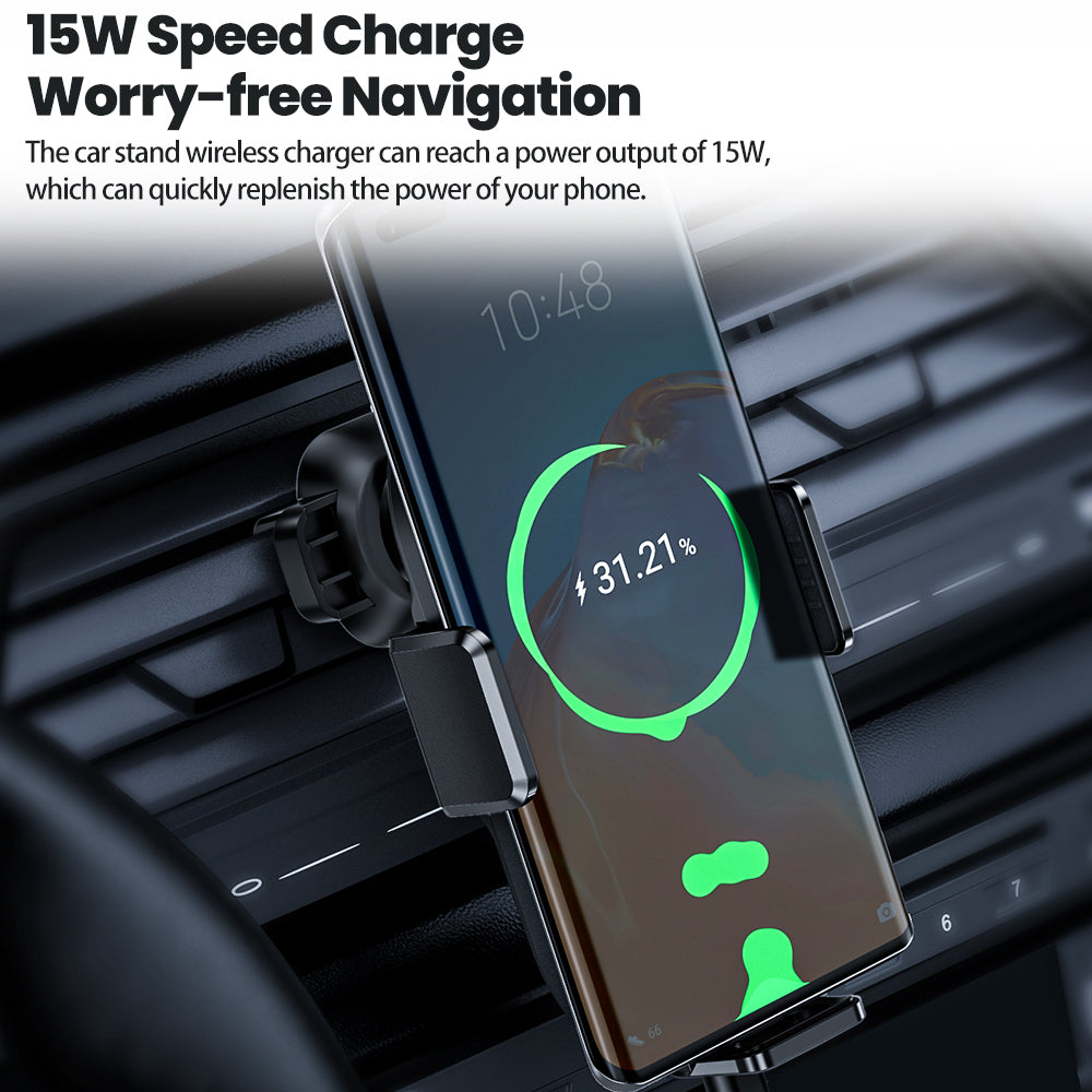 TOOCKI A7 Wireless Car Charger 15W Fast Charging Auto-Clamping Air Vent Cell Phone Holder