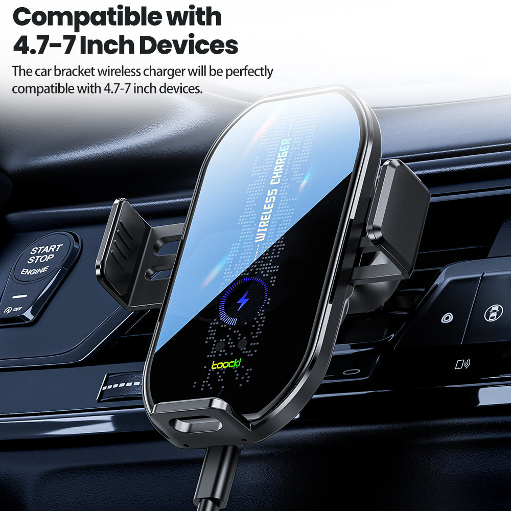 TOOCKI A7 Wireless Car Charger 15W Fast Charging Auto-Clamping Air Vent Cell Phone Holder