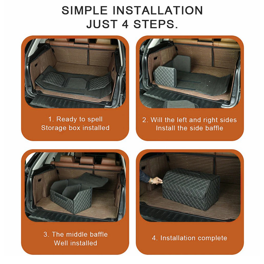 10006 Car Trunk Folding Leather Storage Box with Rubber Handle, Large Size