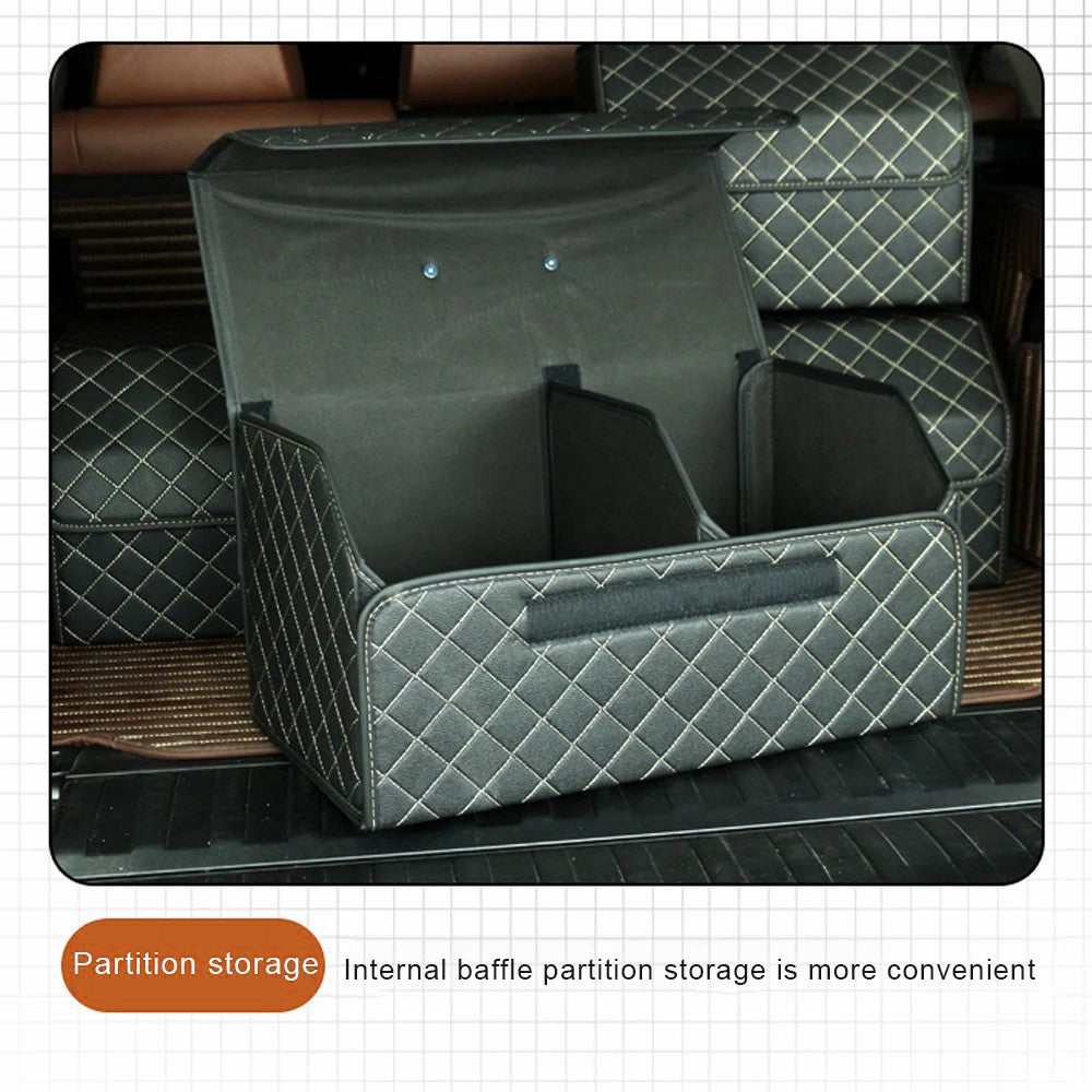 10006 Car Trunk Folding Leather Storage Box with Rubber Handle, Large Size