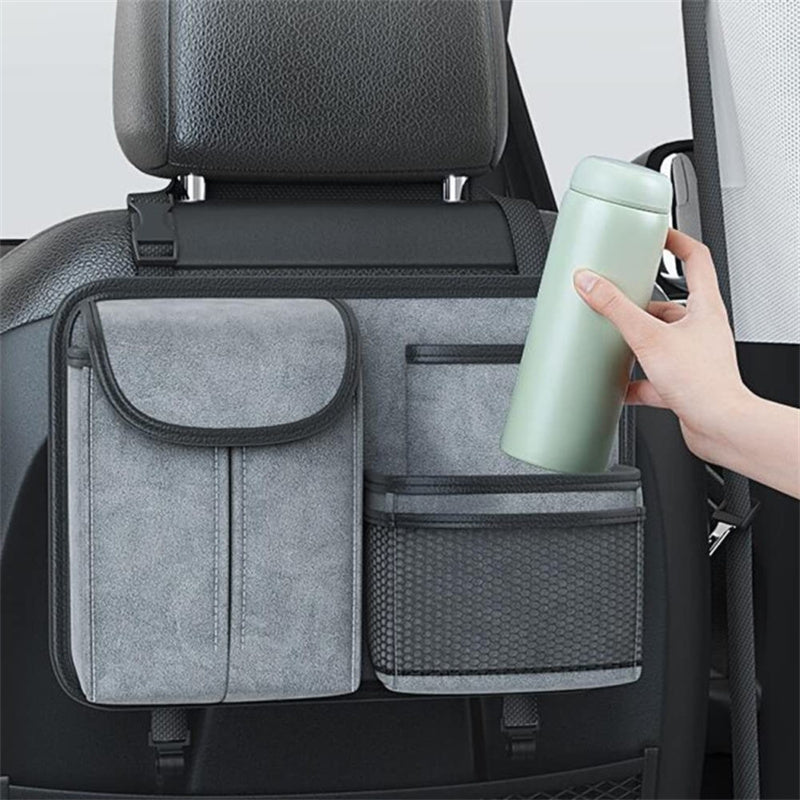 Sheepskin Leather Car Seat Back Organizer Tissue Holder Multi-function Storage Bag