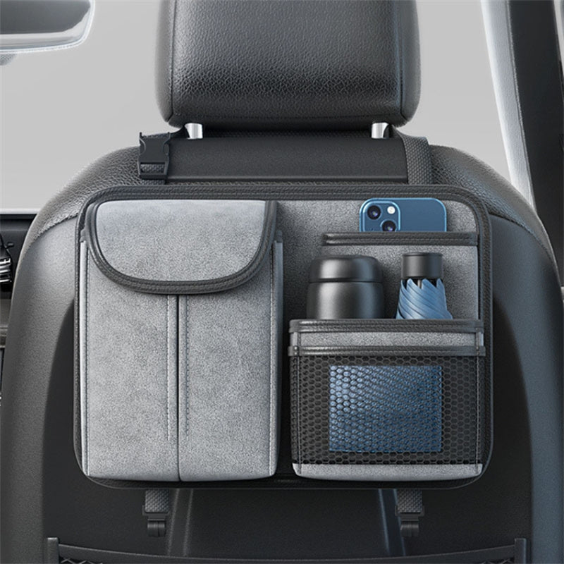Sheepskin Leather Car Seat Back Organizer Tissue Holder Multi-function Storage Bag
