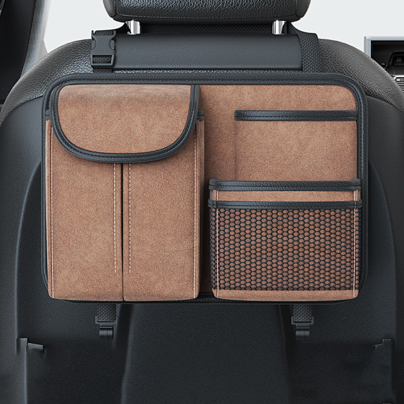 Sheepskin Leather Car Seat Back Organizer Tissue Holder Multi-function Storage Bag