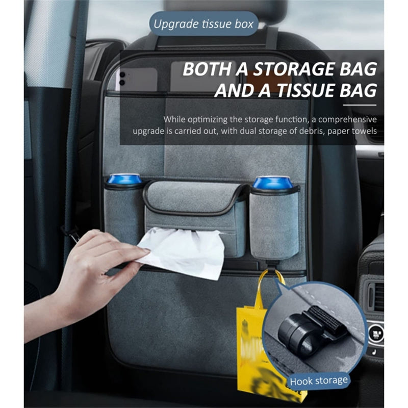 Car Seat Back Storage Bag Sheepskin Leather Hanging Organizer Tissue Holder