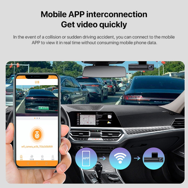 U02 Front and Rear Dual Lens Night Vision Car Dash Cam WiFi Car Video Recorder (No Memory Card)