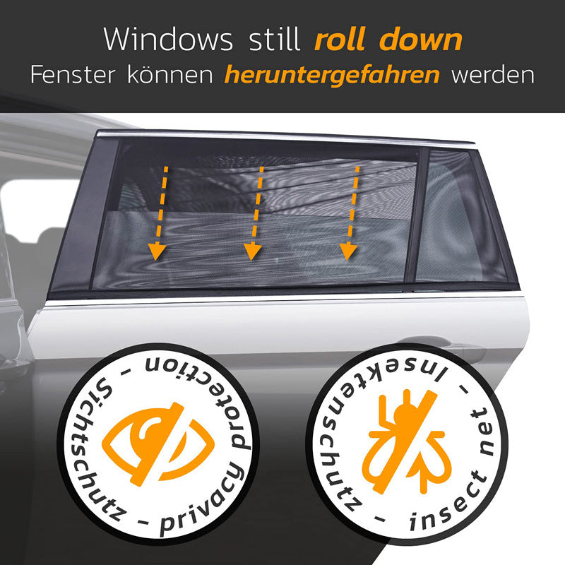 2Pcs / Set Anti-mosquito Car Window Mesh Curtain Sun Shade Breathable Window Curtain with Zipper Opening