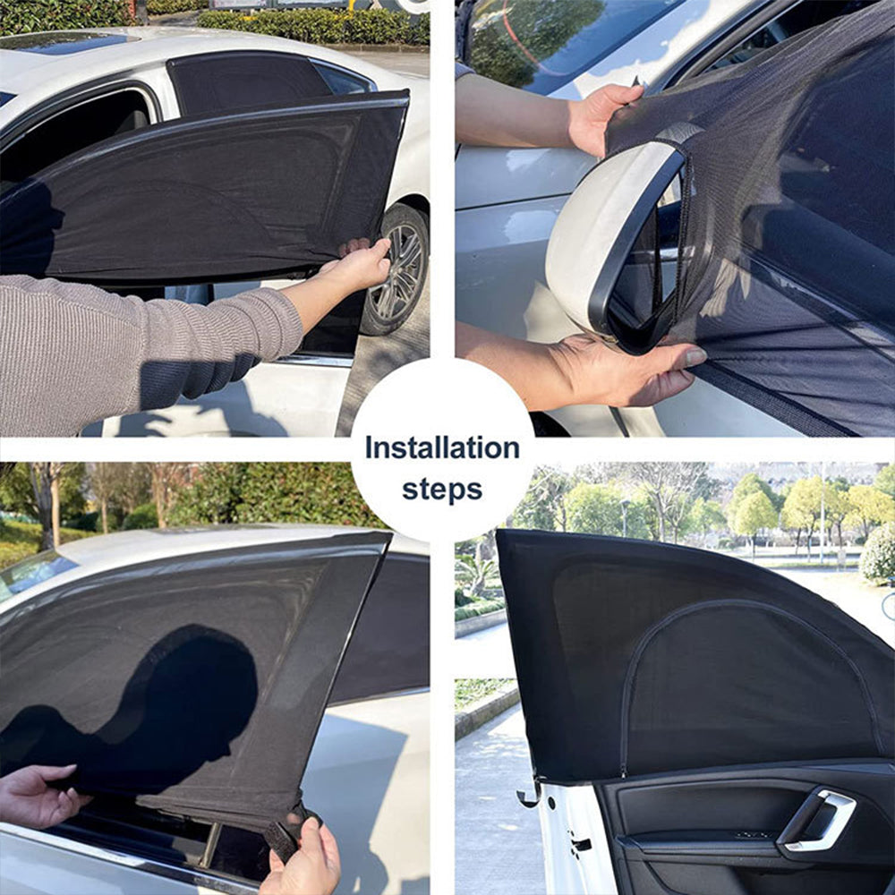 2Pcs / Set Anti-mosquito Car Window Mesh Curtain Sun Shade Breathable Window Curtain with Zipper Opening