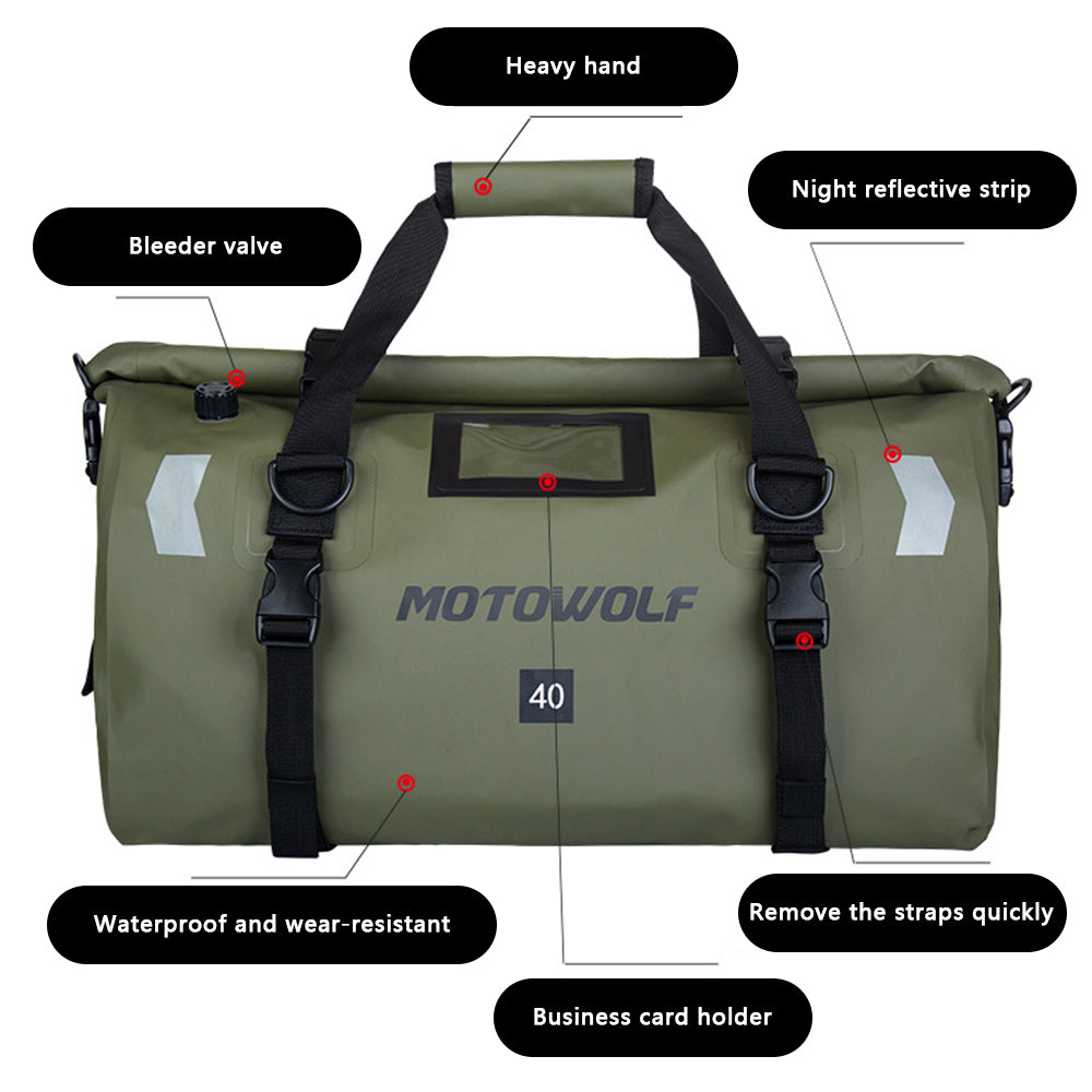 MOTOCENTRIC 40L Motorbike Rear Seat Pack Large Capacity Waterproof PVC Motorcycle Tail Bag