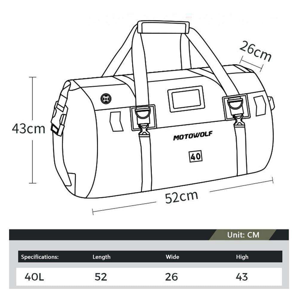 MOTOCENTRIC 40L Motorbike Rear Seat Pack Large Capacity Waterproof PVC Motorcycle Tail Bag
