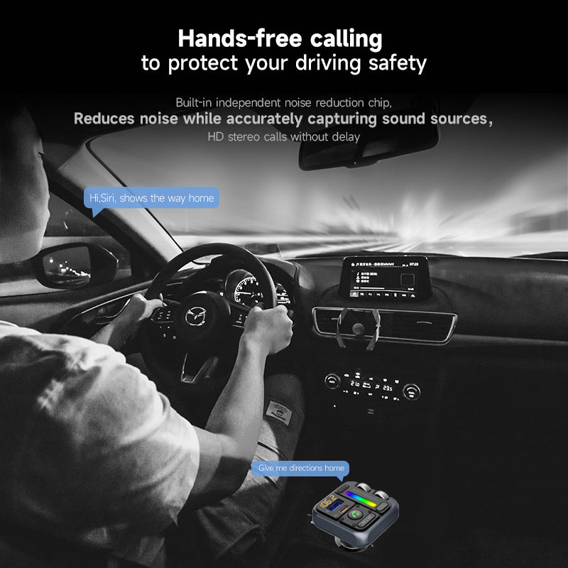 MT04 Car Bluetooth Adapter FM Transmitter HiFi Music MP3 Player Type-C + USB Car Charger