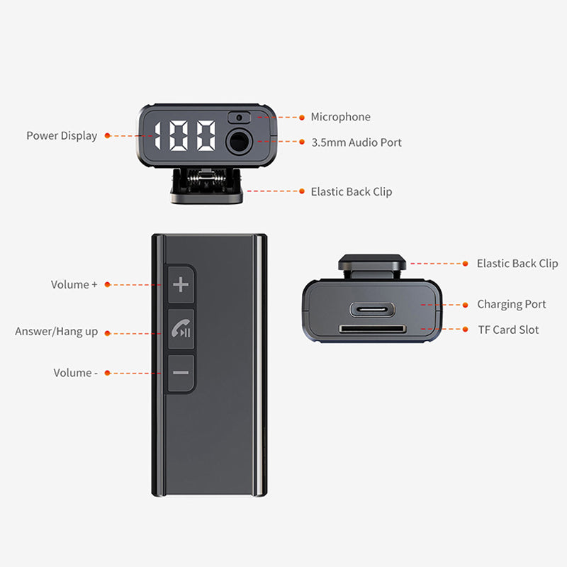 GR13 Car Bluetooth Adapter Power Digital Display Audio Music Wireless Receiver Hands-free Call Adapter
