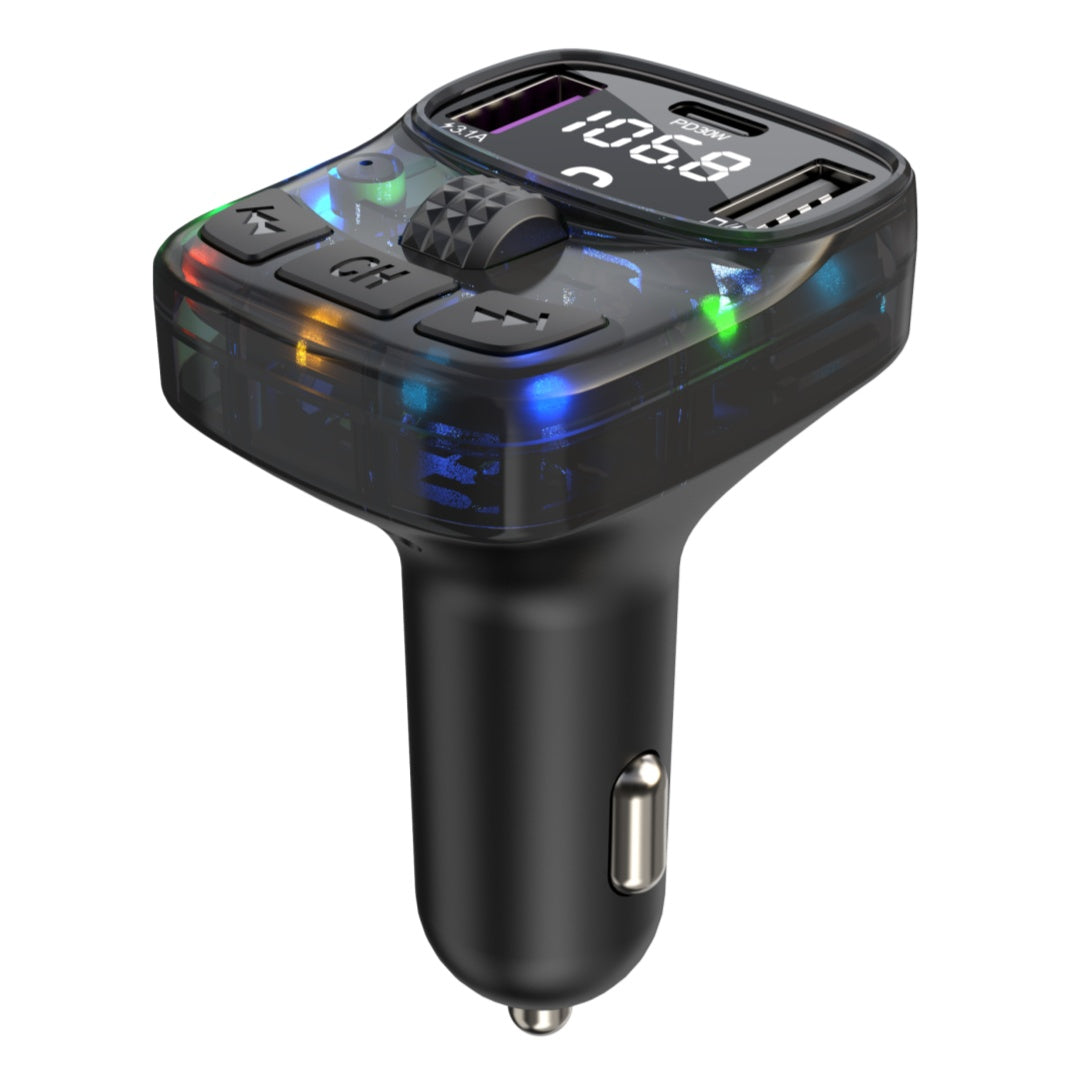 C56 Colorful Light Car Bluetooth Adapter FM Transmitter MP3 Player PD Type-C + Dual USB Car Charger