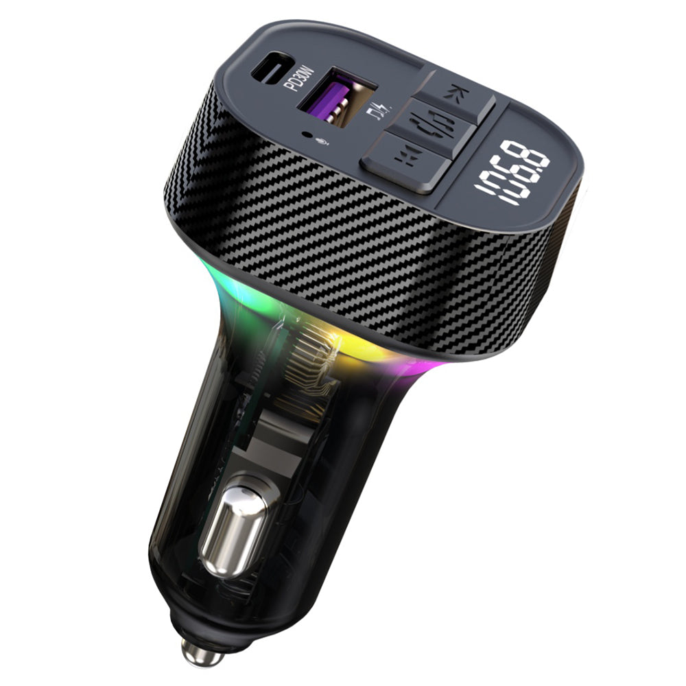C51 Colorful Light Car Bluetooth Adapter Type-C + USB Car Charger FM Transmitter MP3 Music Player