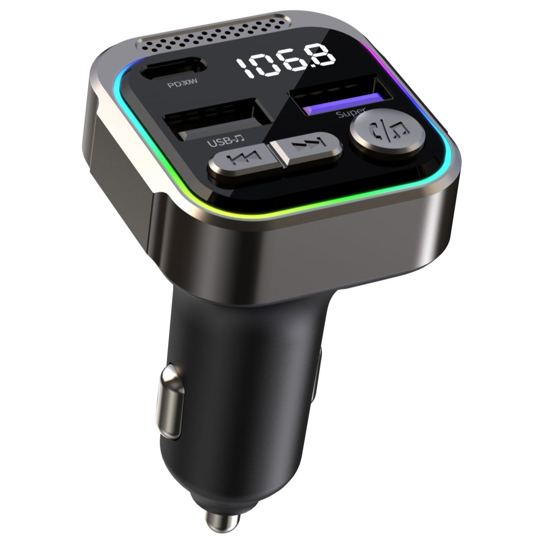 C54 Alloy Car Bluetooth Adapter FM Transmitter MP3 Player PD 30W Type-C + Dual USB Car Charger