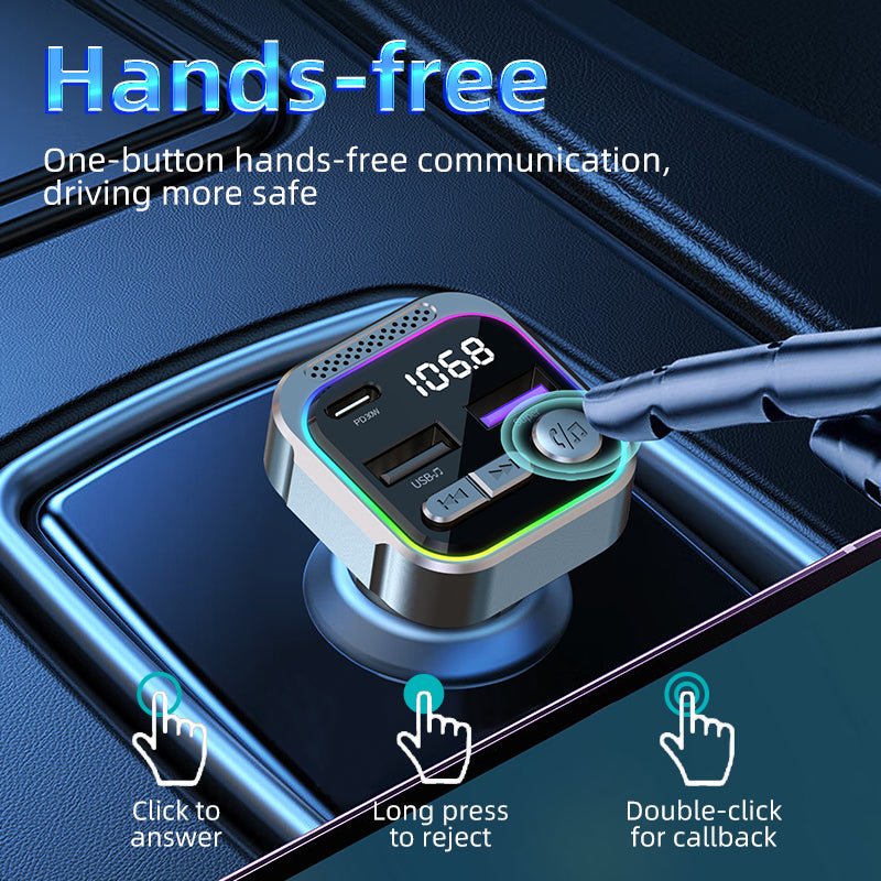 C54 Alloy Car Bluetooth Adapter FM Transmitter MP3 Player PD 30W Type-C + Dual USB Car Charger