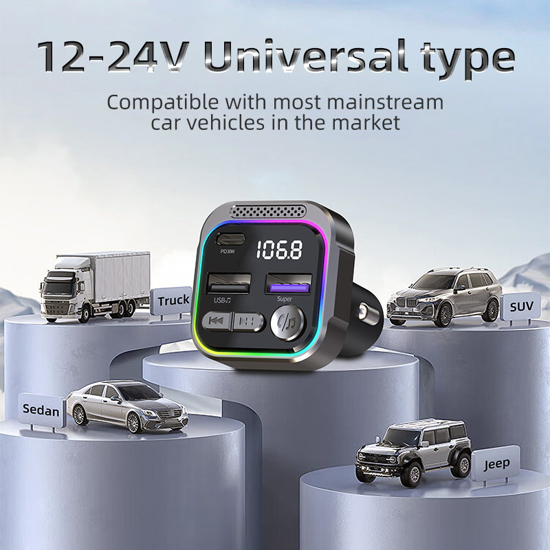 C54 Alloy Car Bluetooth Adapter FM Transmitter MP3 Player PD 30W Type-C + Dual USB Car Charger