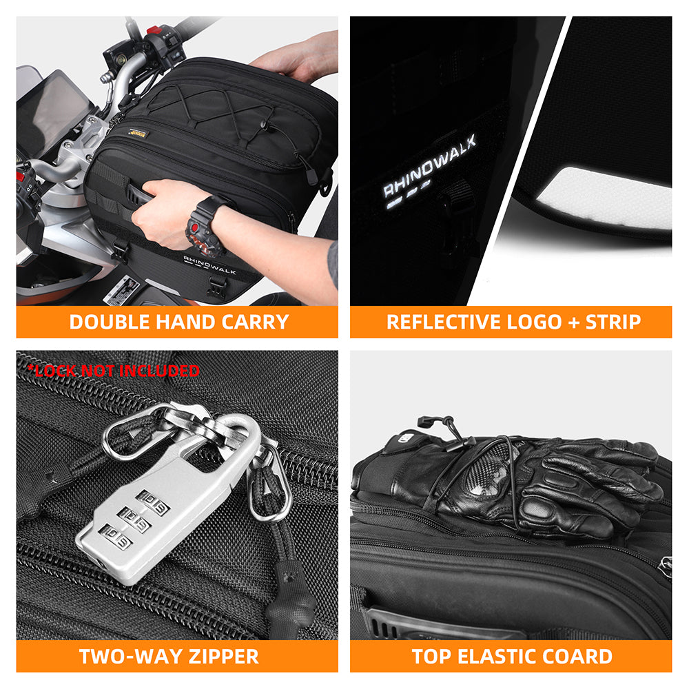 RHINOWALK MTR5001 Motorcycle Seat Front Storage Bag Polyester Motorbike Tail Pannier Pack