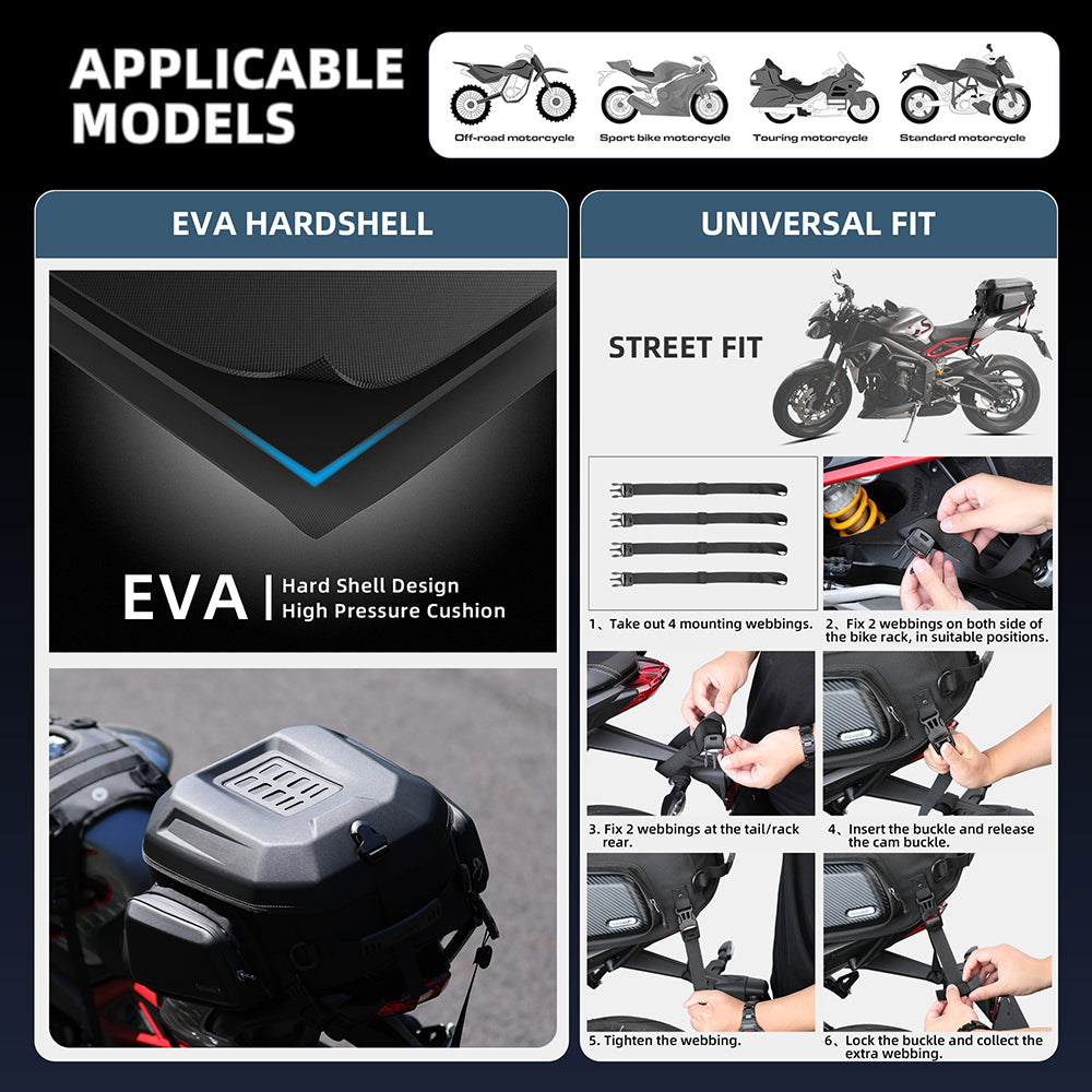 RHINOWALK MT2335 23L-35L Expandable Hardshell Motorcycle Tail Bag Polyester Backpack Shoulders Bag