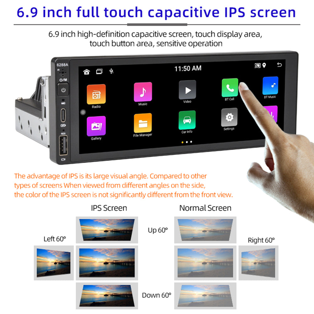 6288A 6.9-inch IPS Screen Android Wireless Car Play Mobile Phone Bluetooth Player 2+32G