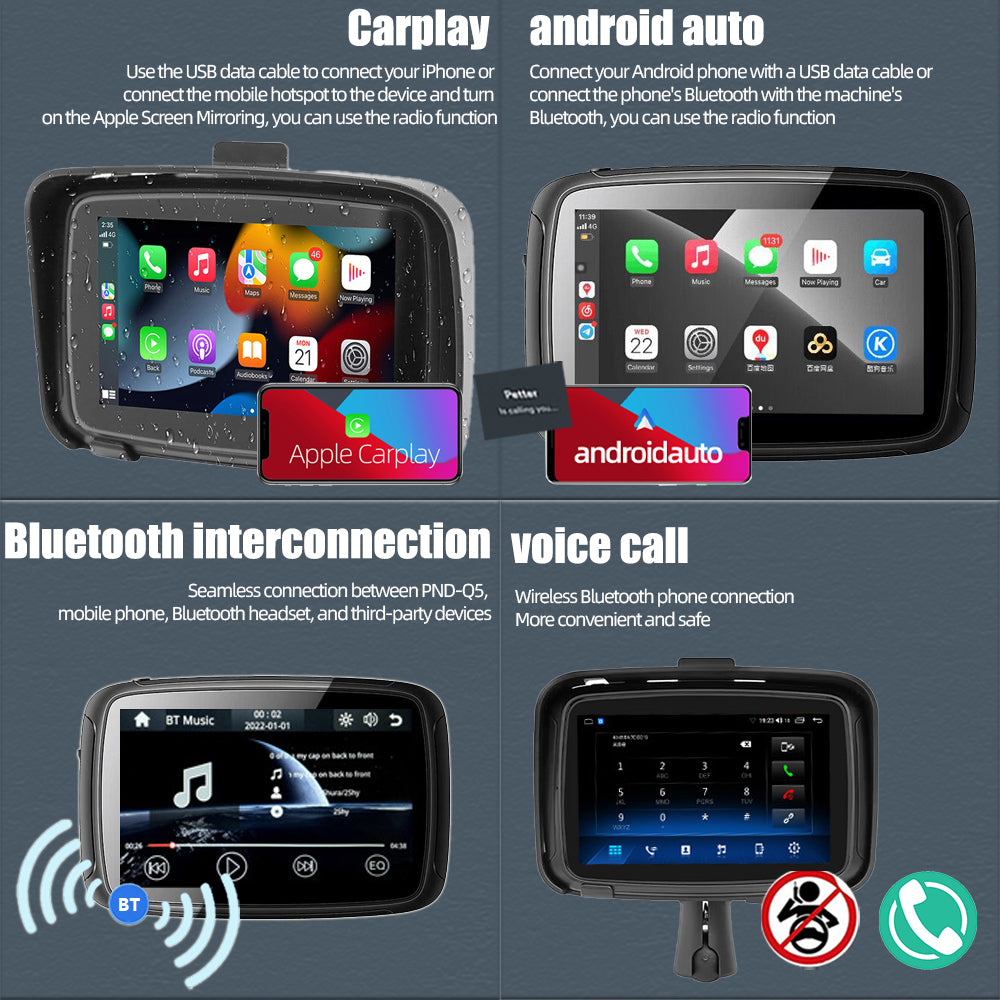 PND-Q5 5-inch Wireless Car Play Portable Motorcycle Navigator Bluetooth HD Video Playback